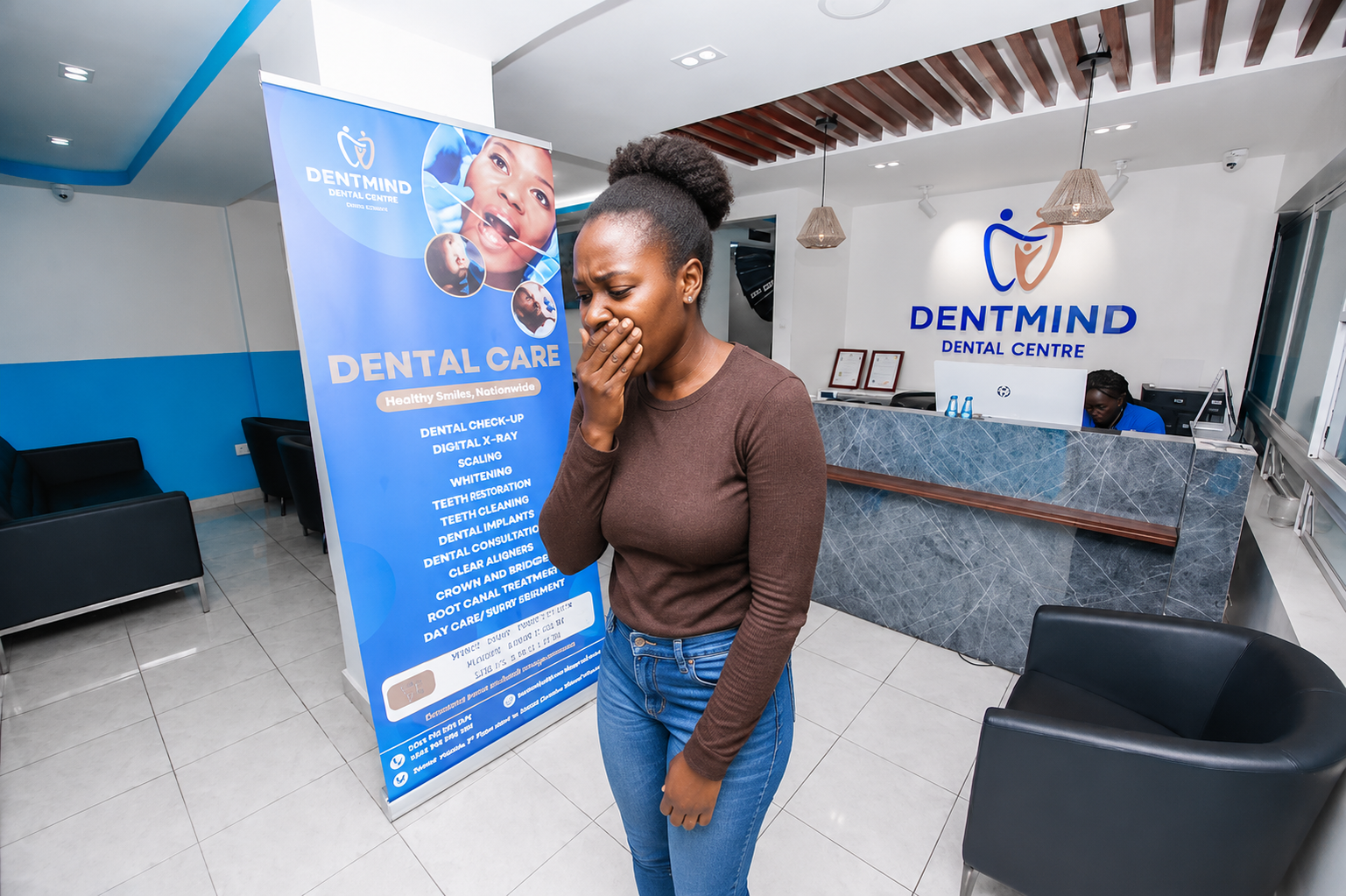 Person with bad breath seeking treatment at DentMind CBD Dental Centre Nairobi CBD