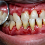 Inflamed gum tissue showing signs of periodontitis in a diabetic patient