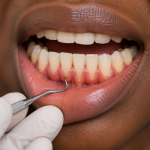 Gum recession shown along the lower front teeth during a check at a dentist in Nairobi CBD.