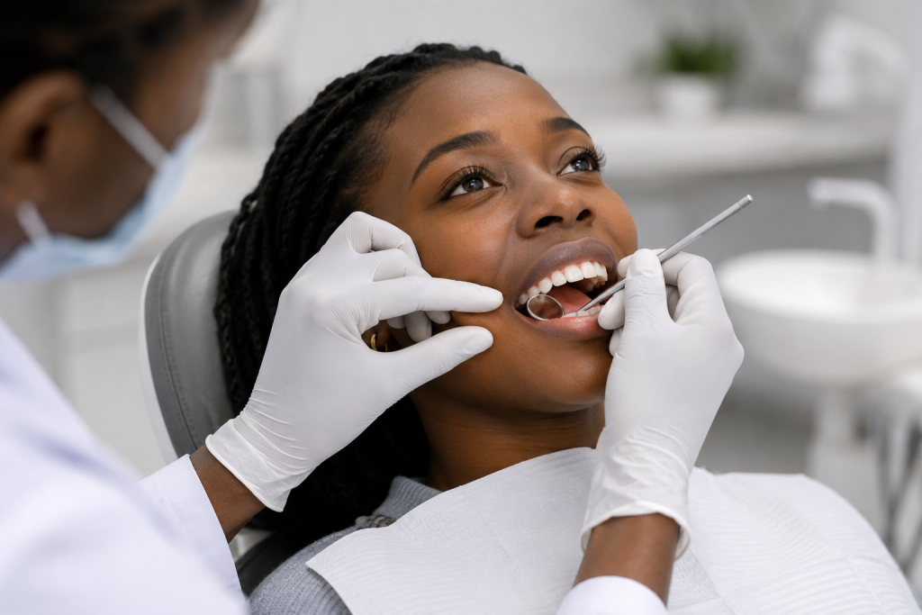 Gum Recession: Causes, Treatment and Prevention. Dentist examining a patient's gums to assess gum recession.