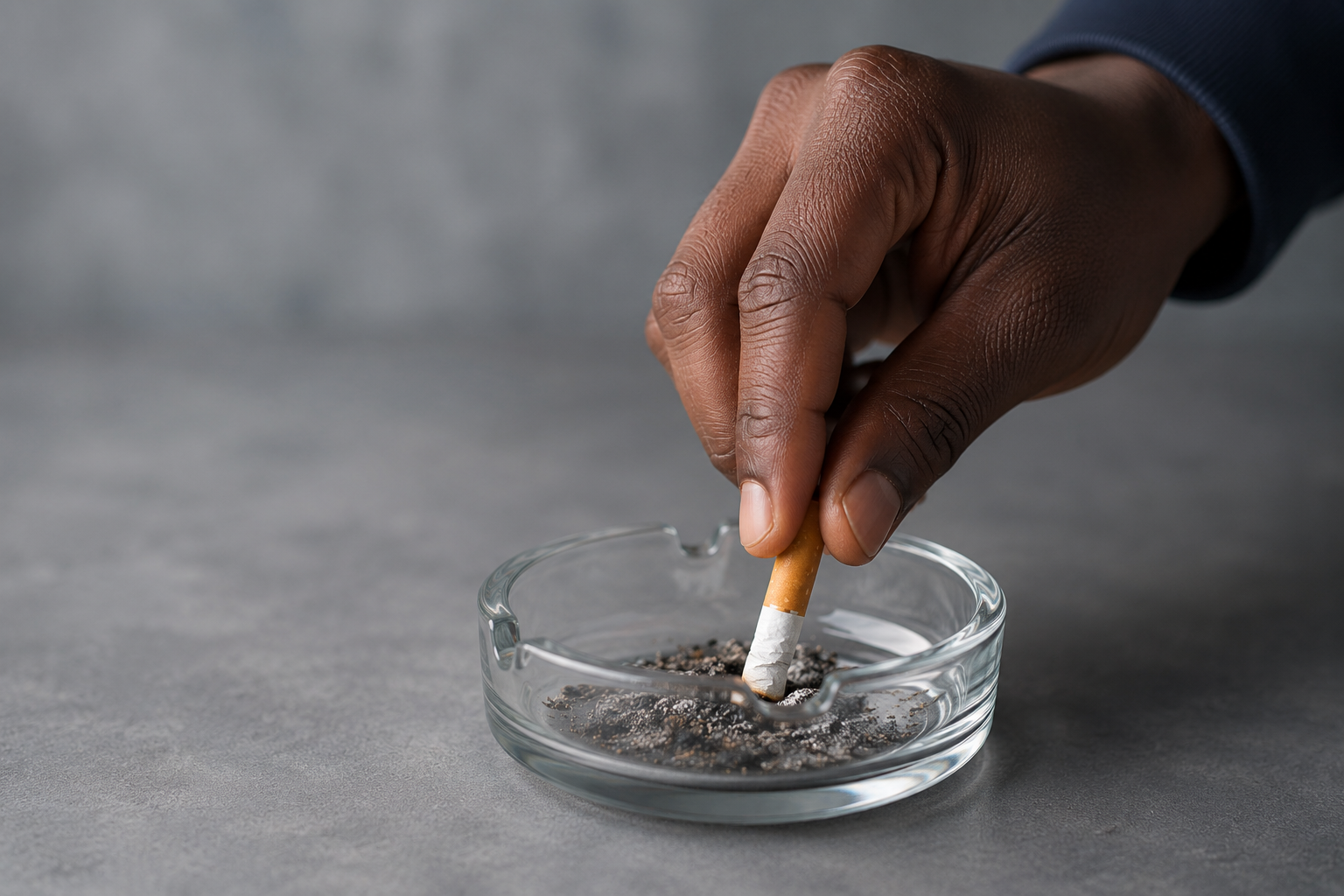 Close-up of a person stubbing out a cigarette, illustrating smoking and gum disease risk.