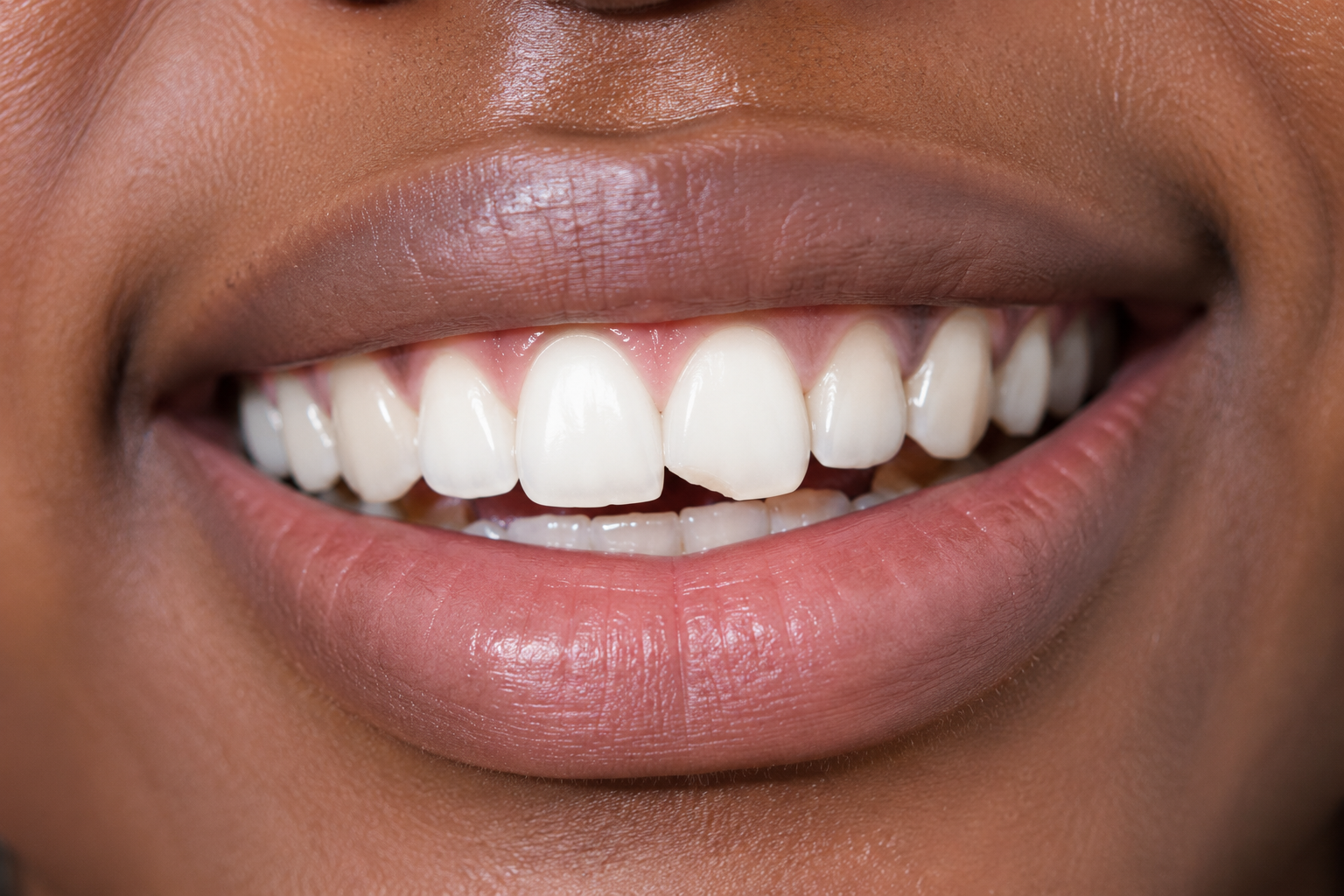 Close-up of a chipped front tooth before cosmetic repair at a Nairobi CBD dental clinic.