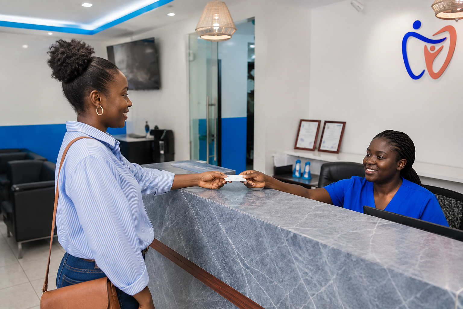 patient using Old Mutual dental cover at a Nairobi CBD dental clinic.