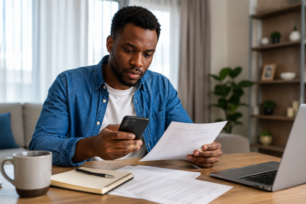 patient checking medical insurance policy details before a dental visit.