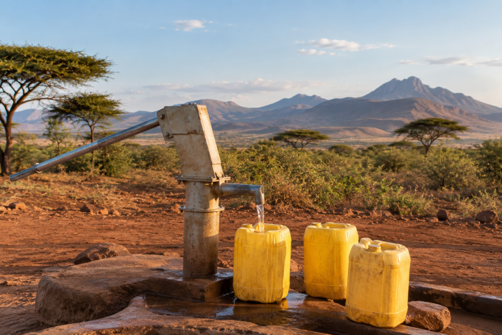Dental Fluorosis in Kenya: Brown Teeth, Causes and Fixes. Borehole water tap in the Kenyan Rift Valley where groundwater can be high in fluoride.