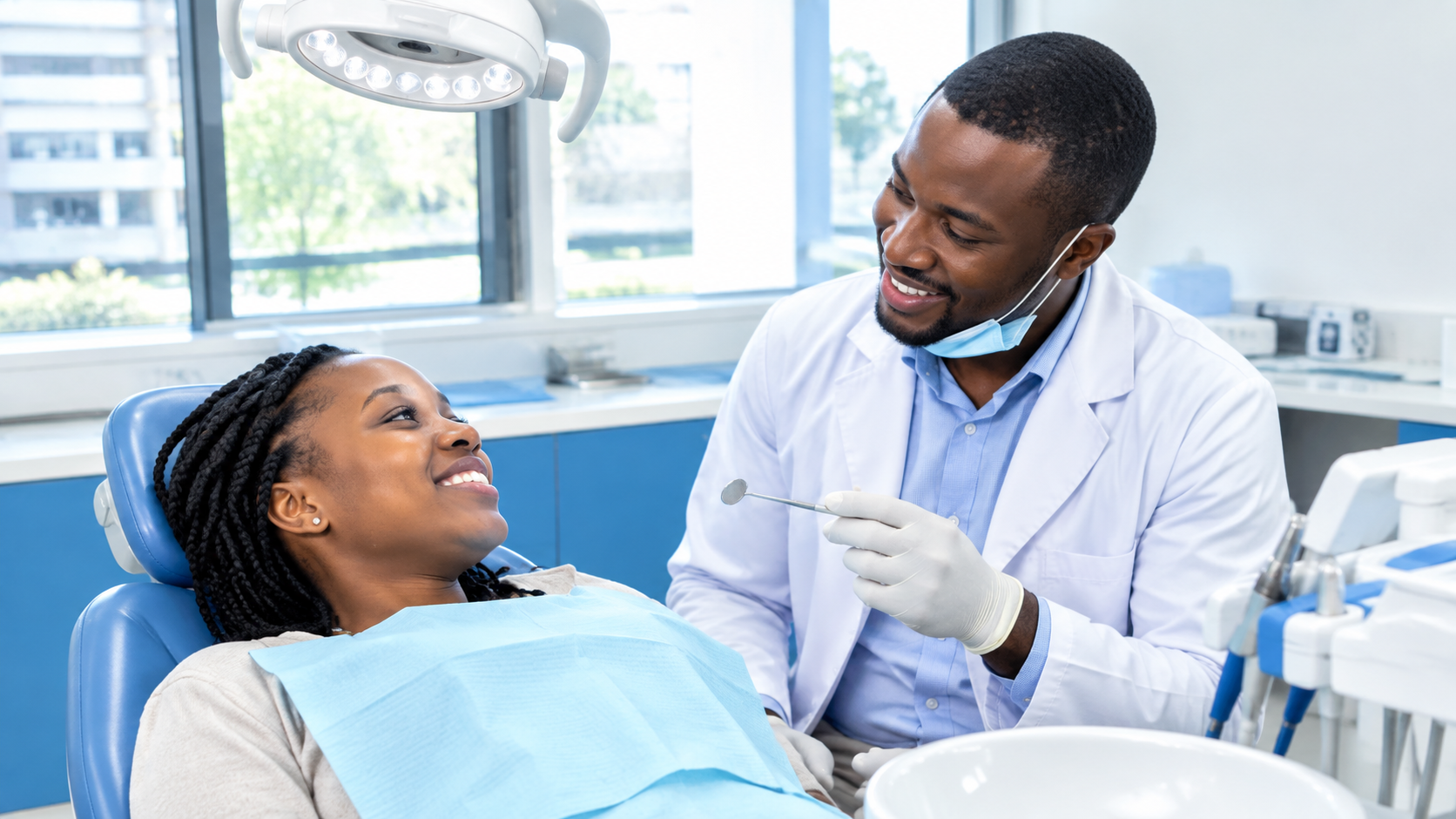 Patient having a dental check-up in Nairobi CBD.
