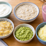 Soft foods to eat after tooth extraction, including yoghurt, mashed banana and porridge.