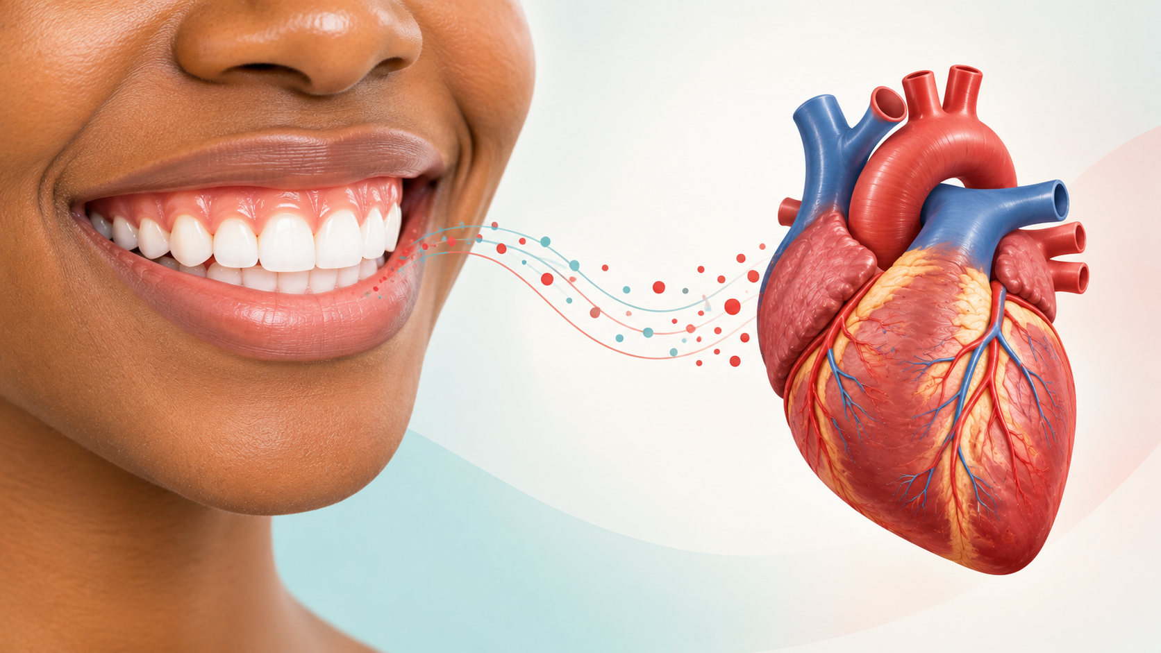 Illustration of the link between gum disease and heart disease showing a smile and a heart.