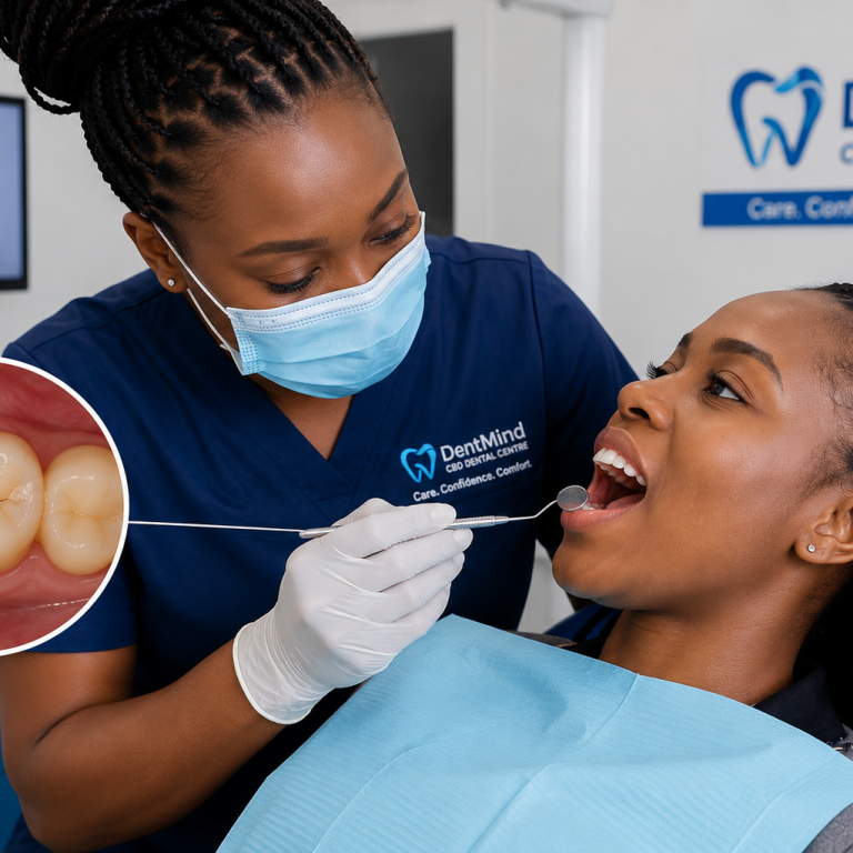 Dentist examining a cracked tooth at DentMind CBD Dental Centre Kimathi Street Nairobi CBD