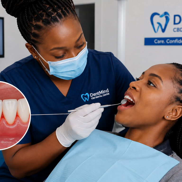 Dentist examining swollen and bleeding gums at DentMind CBD Dental Centre Kimathi Street Nairobi CBD