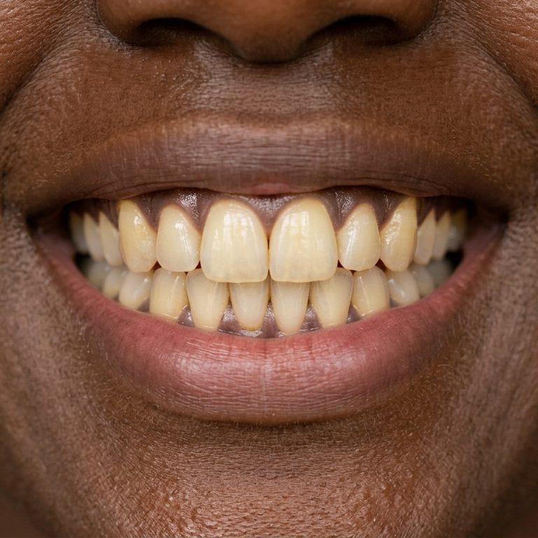 Close-up of a smile showing early signs of tooth discolouration.